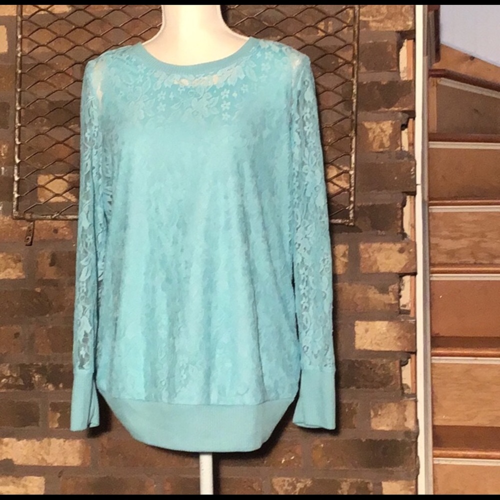 Three Seasons Maternity sweatshirt teal lace L